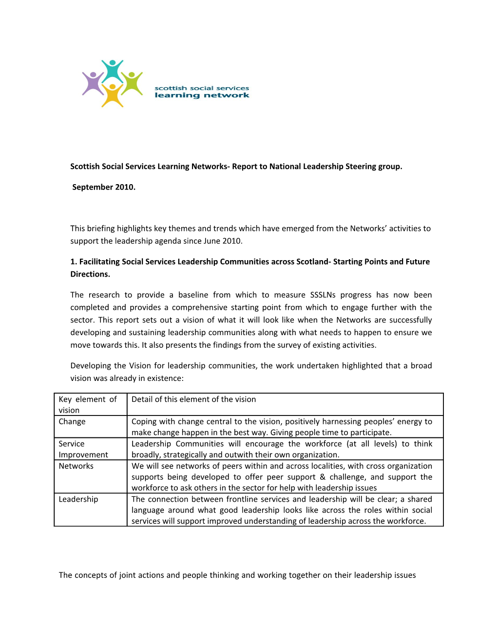 Scottish Social Services Learning Networks- Report to National Leadership Steering Group