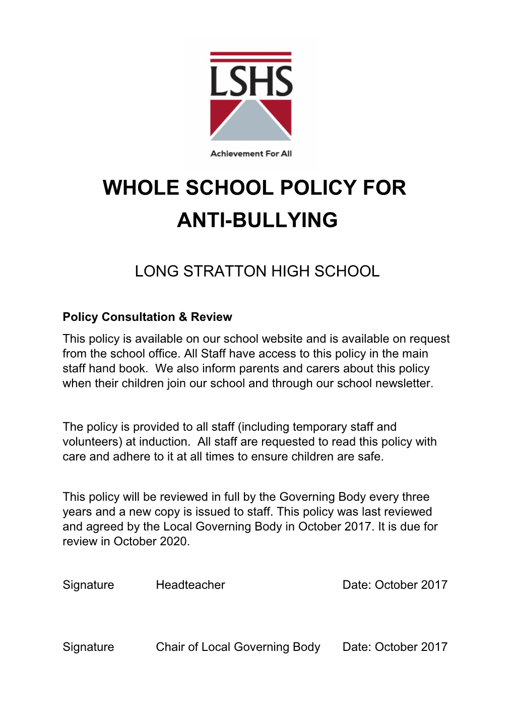 Whole School Policy For