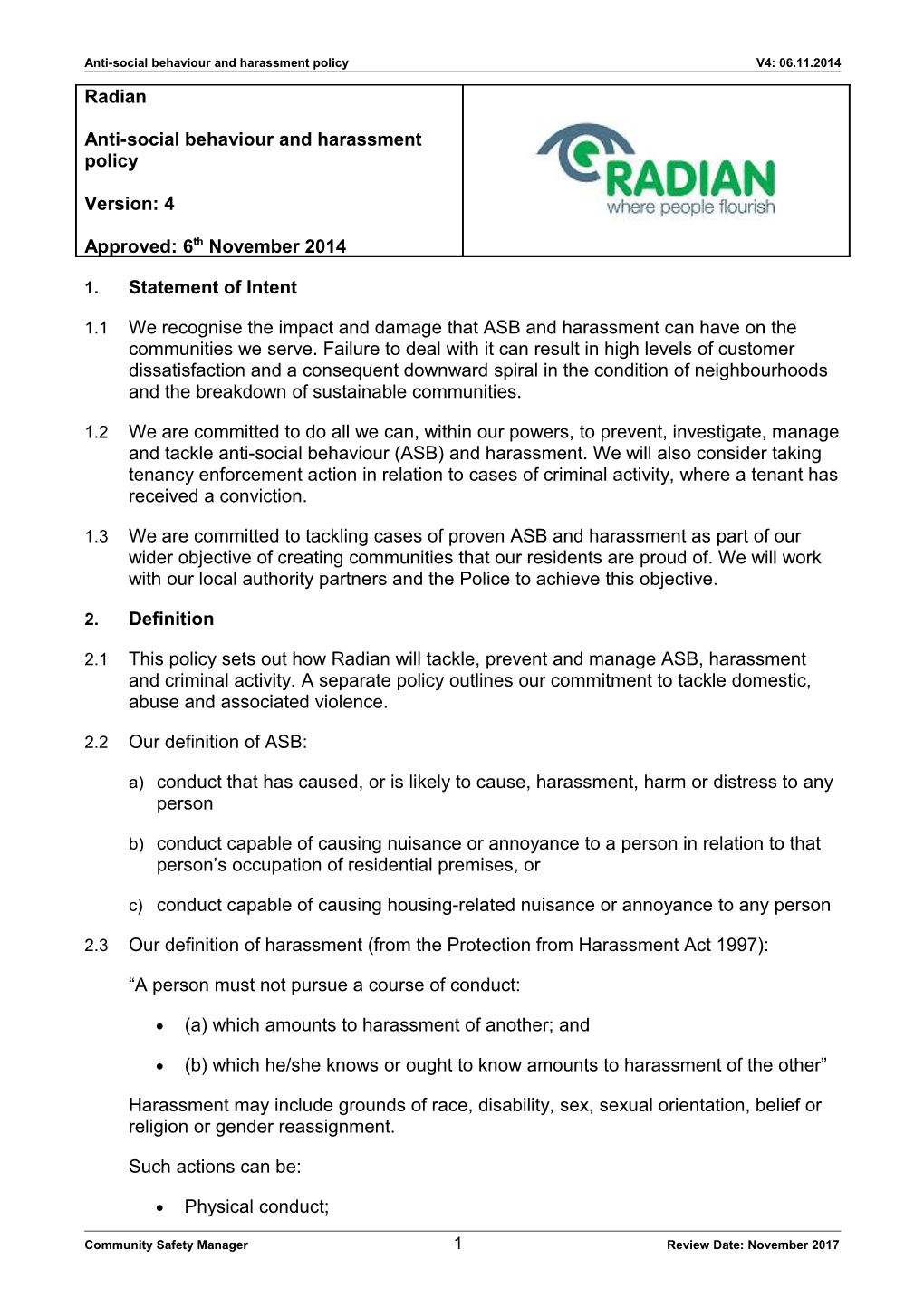 Anti-Social Behaviour and Harassment Policy