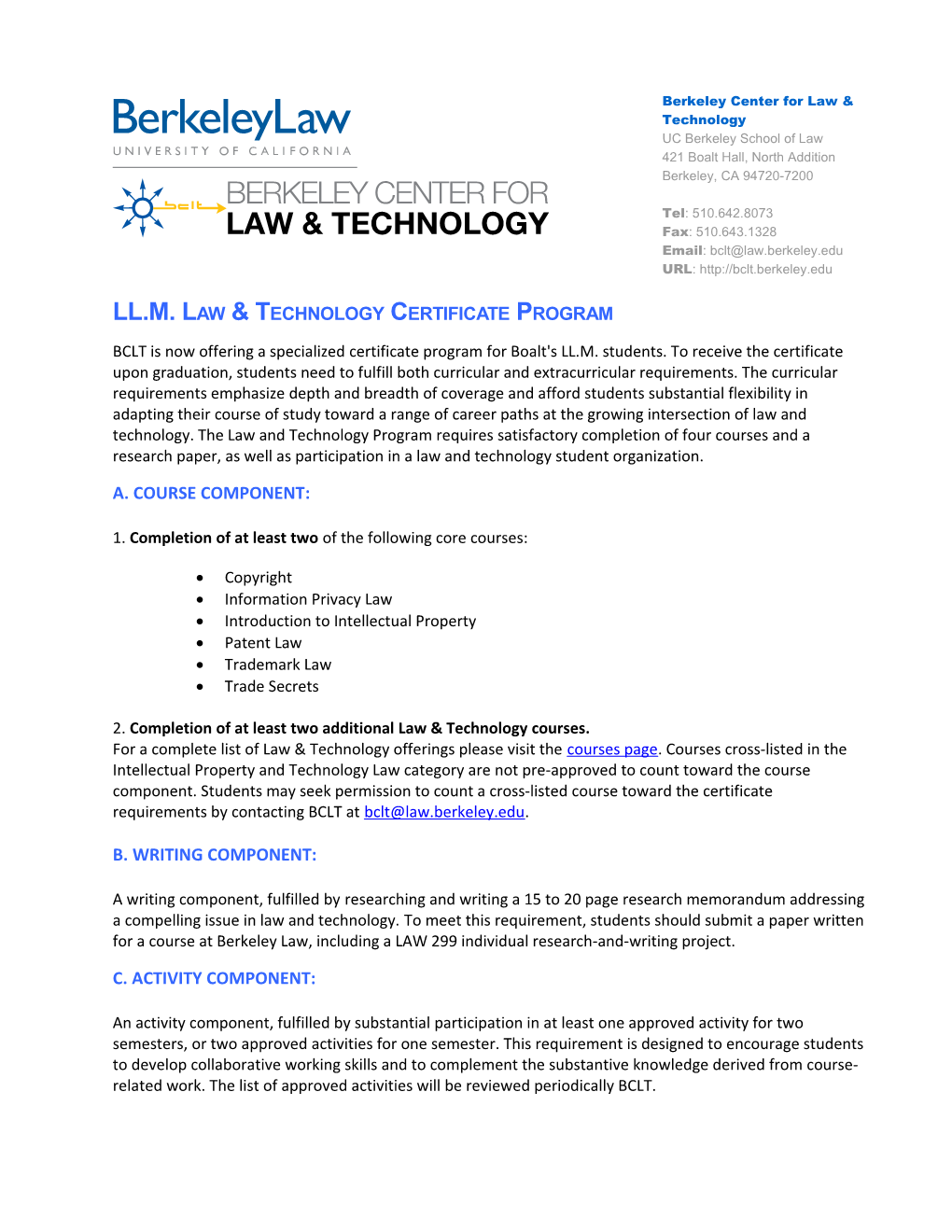 LL.M. Law & Technology Certificate Program