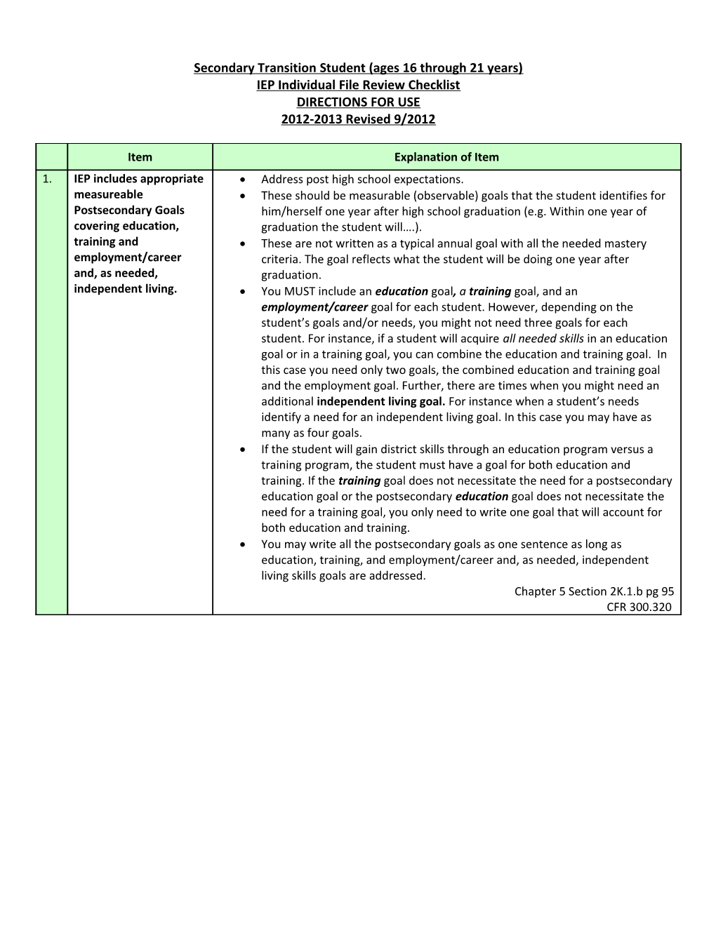 Secondary IEP Content (Ages 16 Though 21 Years)
