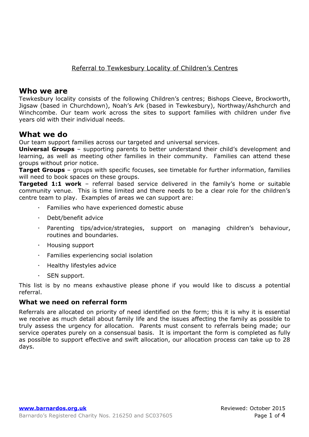 Referral to Tewkesbury Locality of Children S Centres