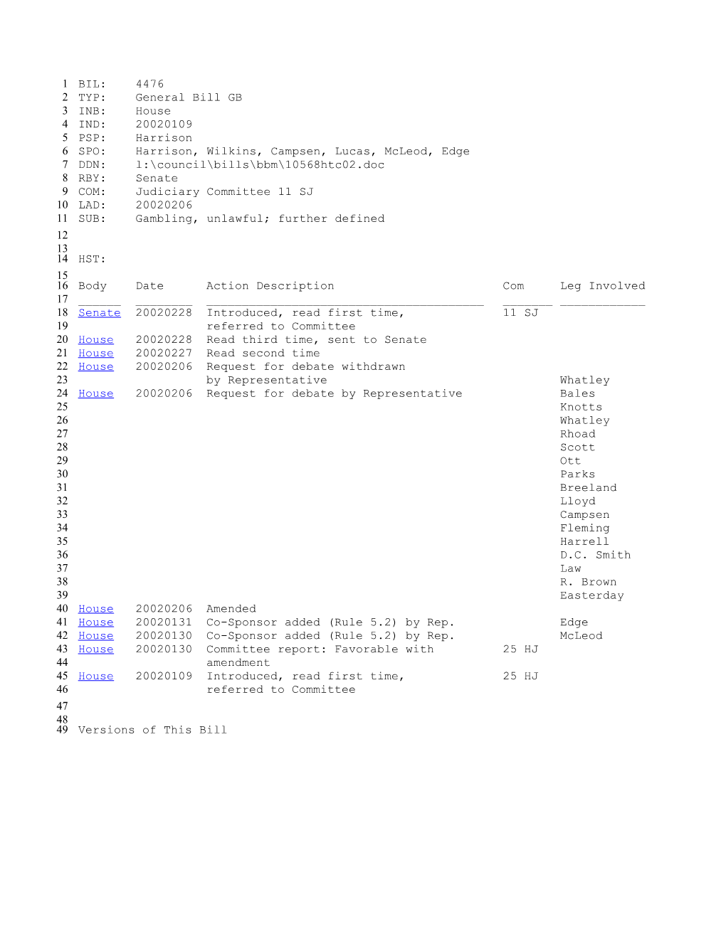 2001-2002 Bill 4476: Gambling, Unlawful; Further Defined - South Carolina Legislature Online