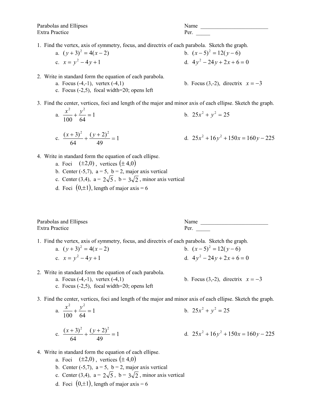 Parabolas and Ellipses