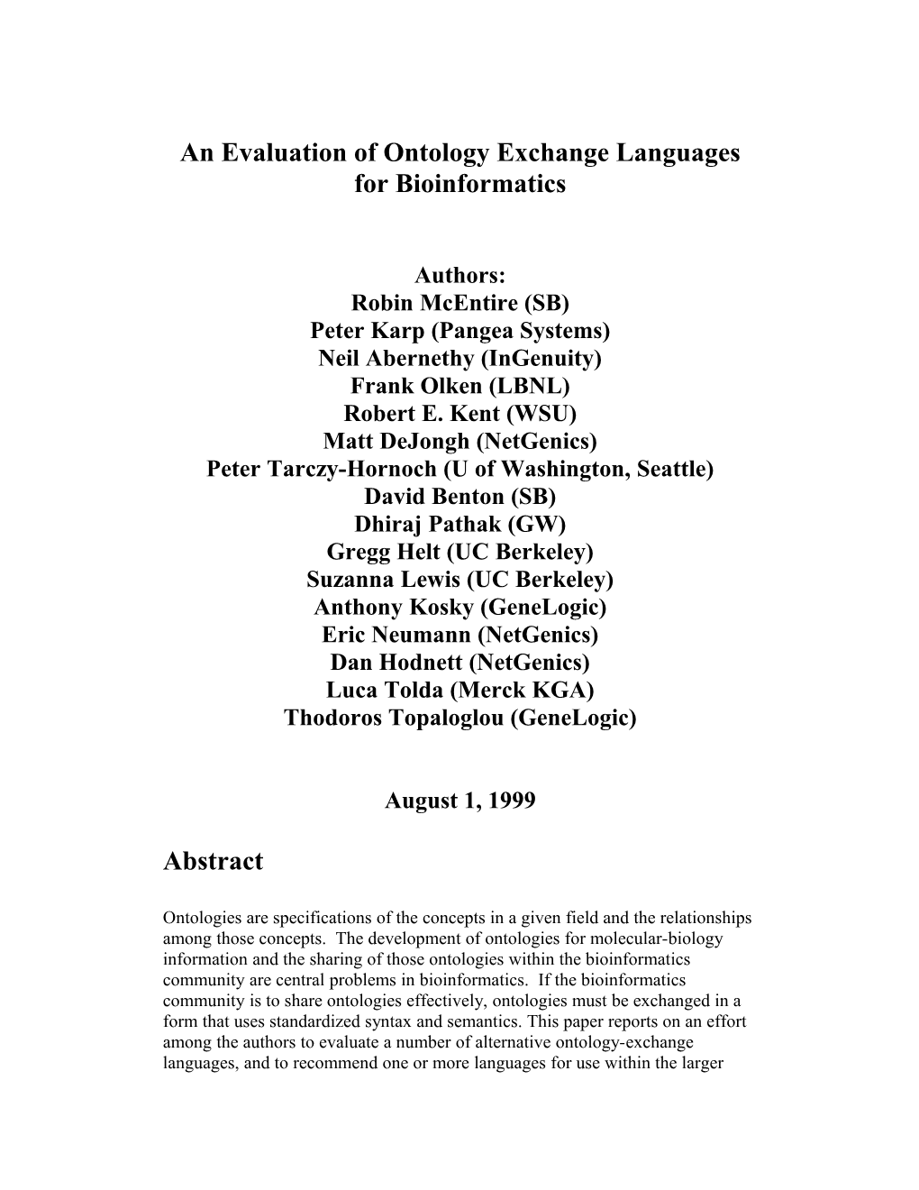 Ontology Exchange Languages for Bioinformatics