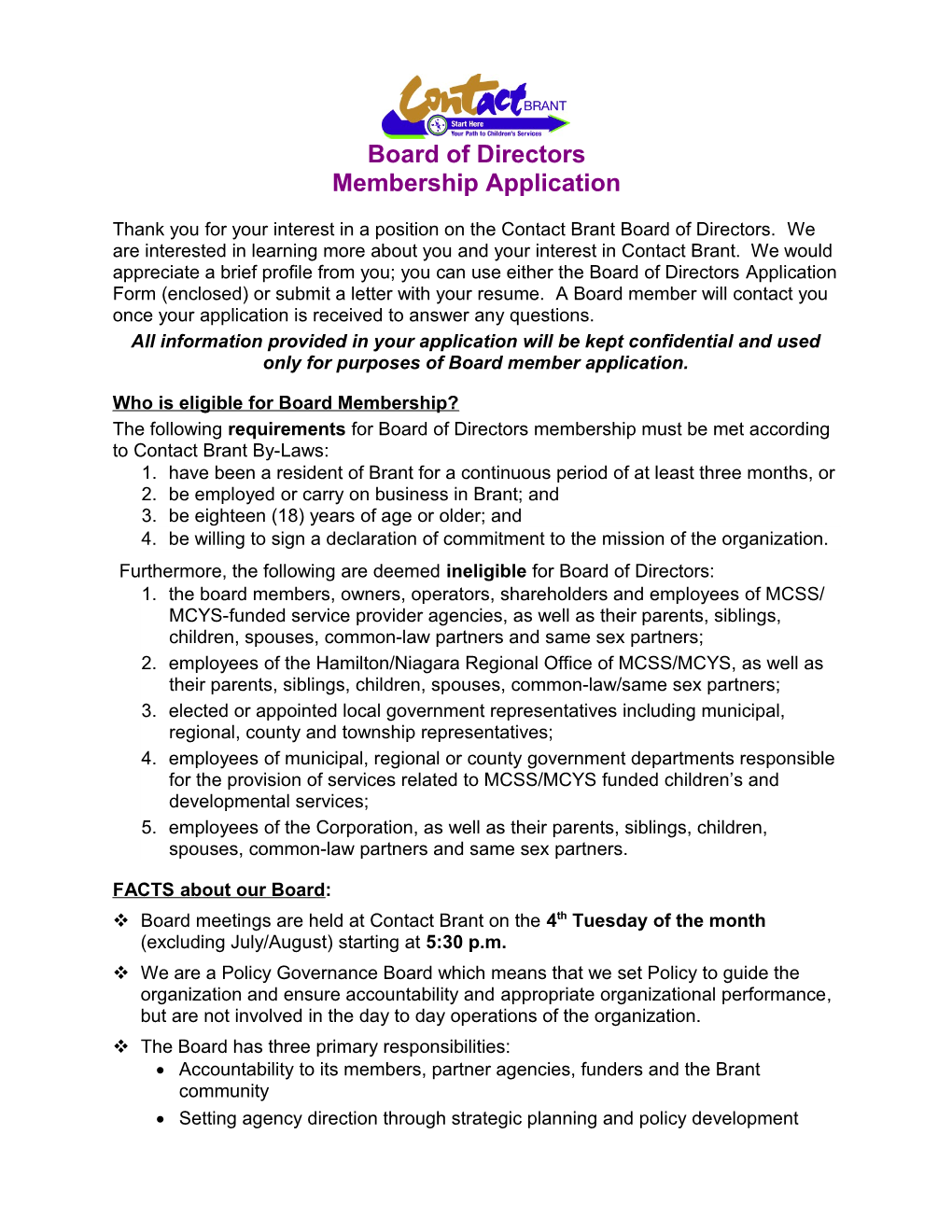 Board of Directors Membership Application