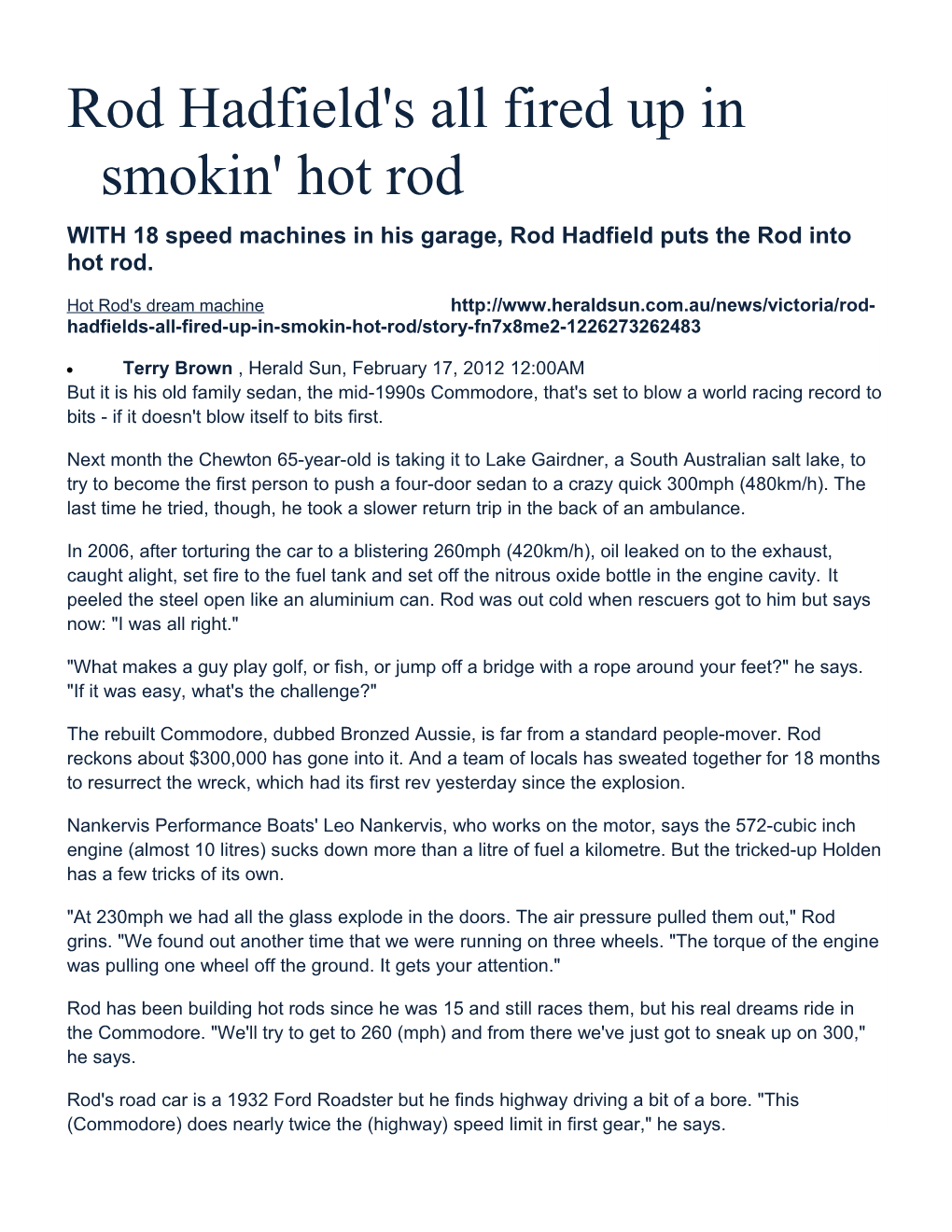 Rod Hadfield's All Fired up in Smokin' Hot Rod