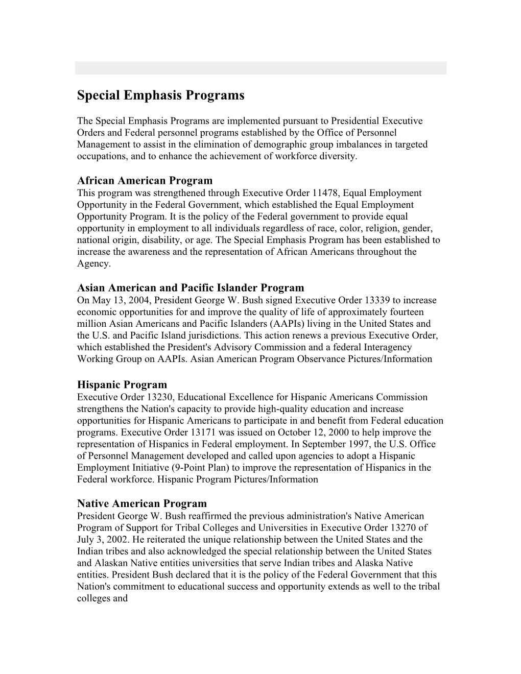 Special Emphasis Programs