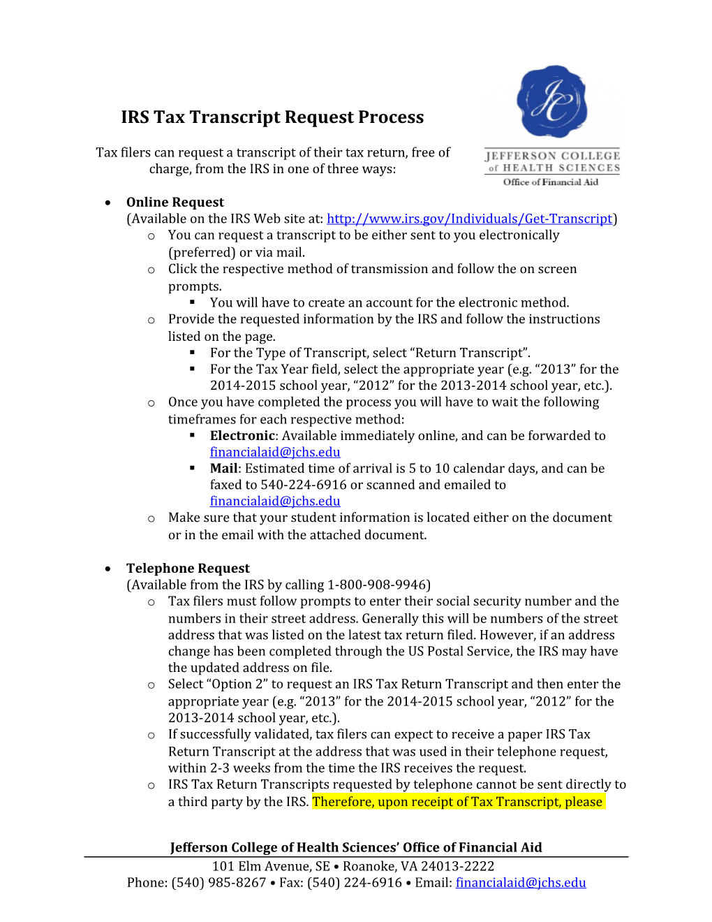 IRS Tax Transcript Request Process