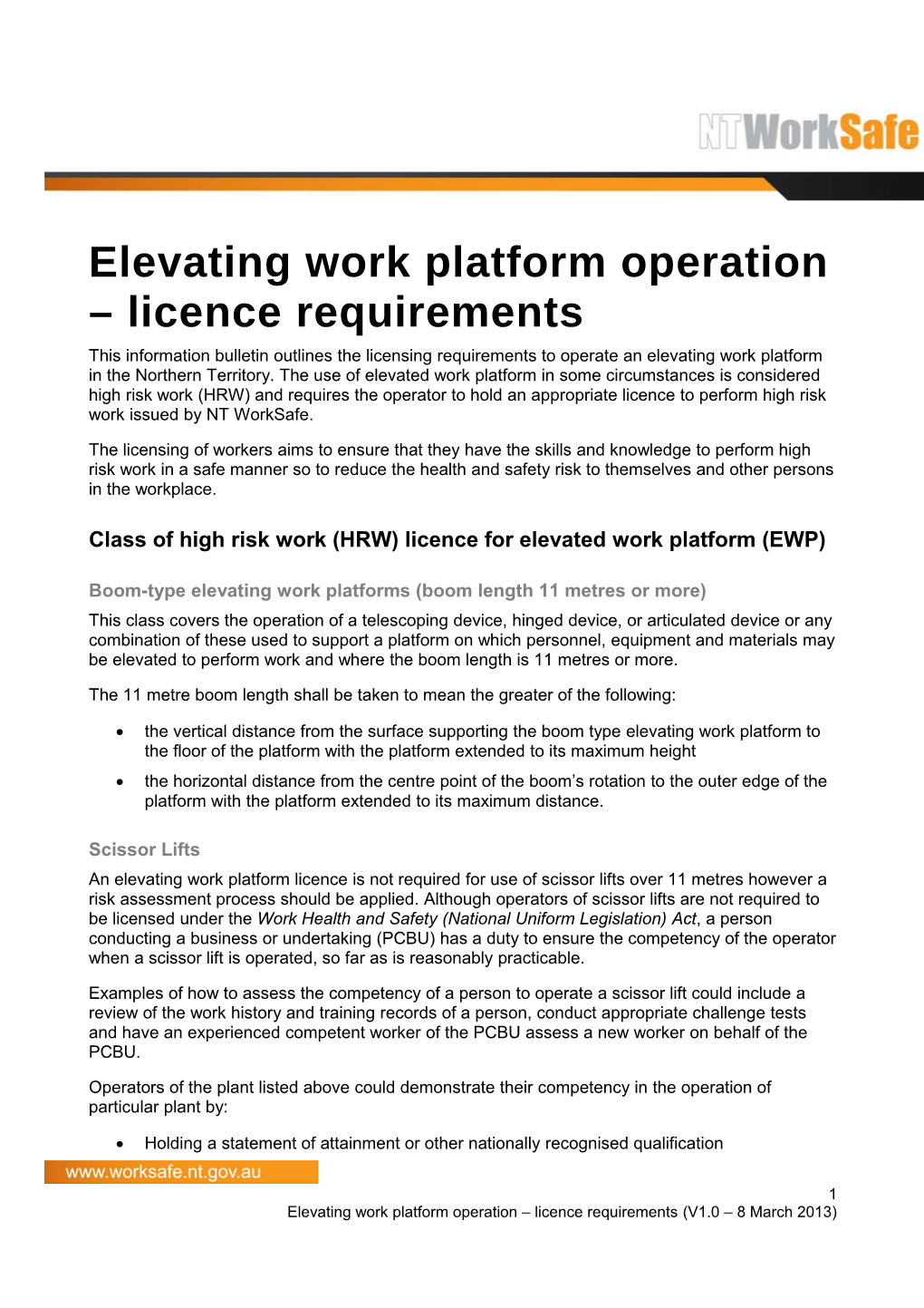Elevating Work Platform Operation Licence Requirements
