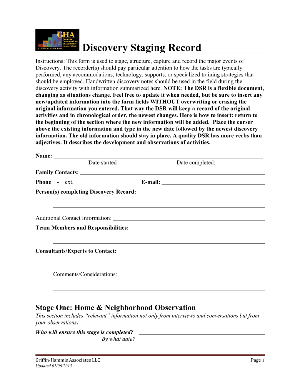 Discovery Staging Record