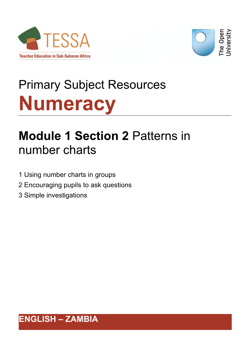 Module 1: Investigating Number and Pattern s1