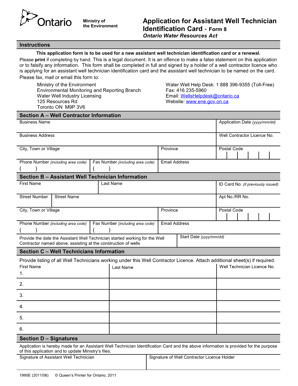Form a - Water Well Individual Record Request