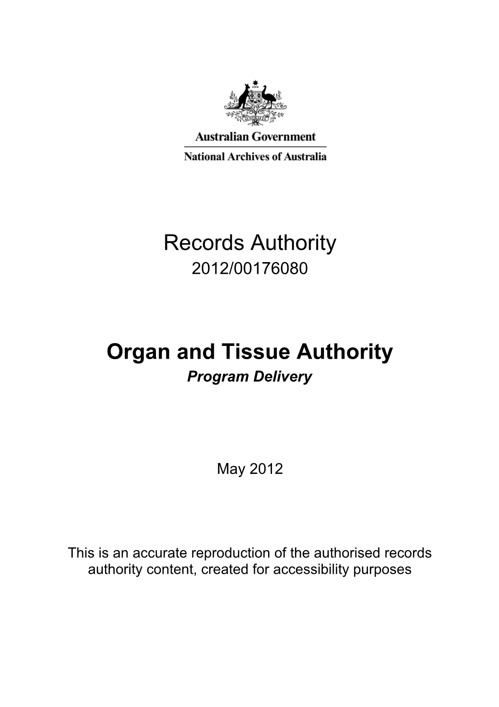 Organ and Tissue Authority 2012/00176080