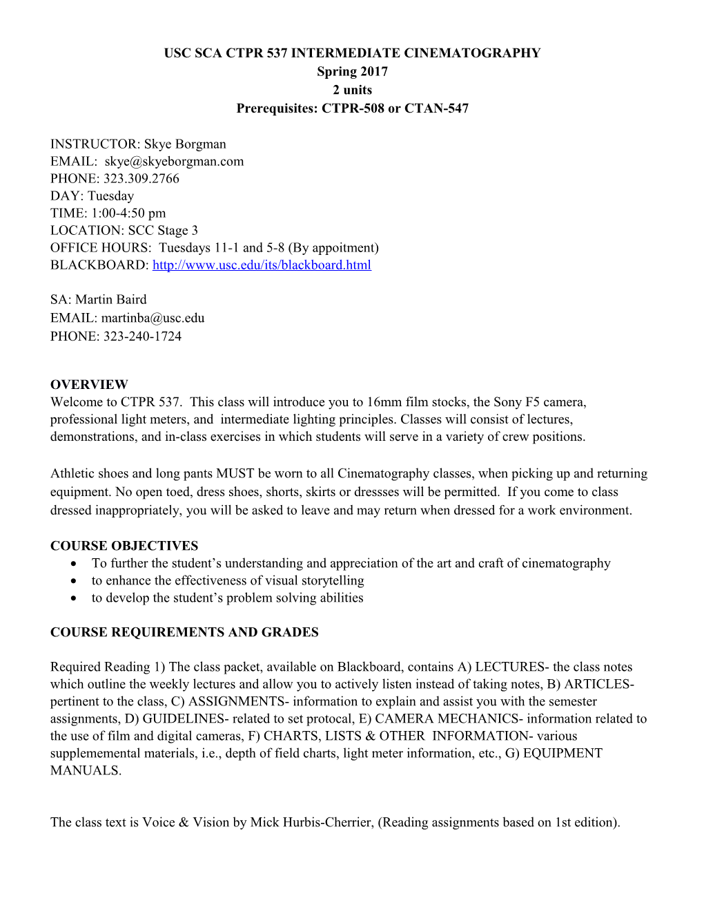 Usc Sca Ctpr 537 Intermediate Cinematography