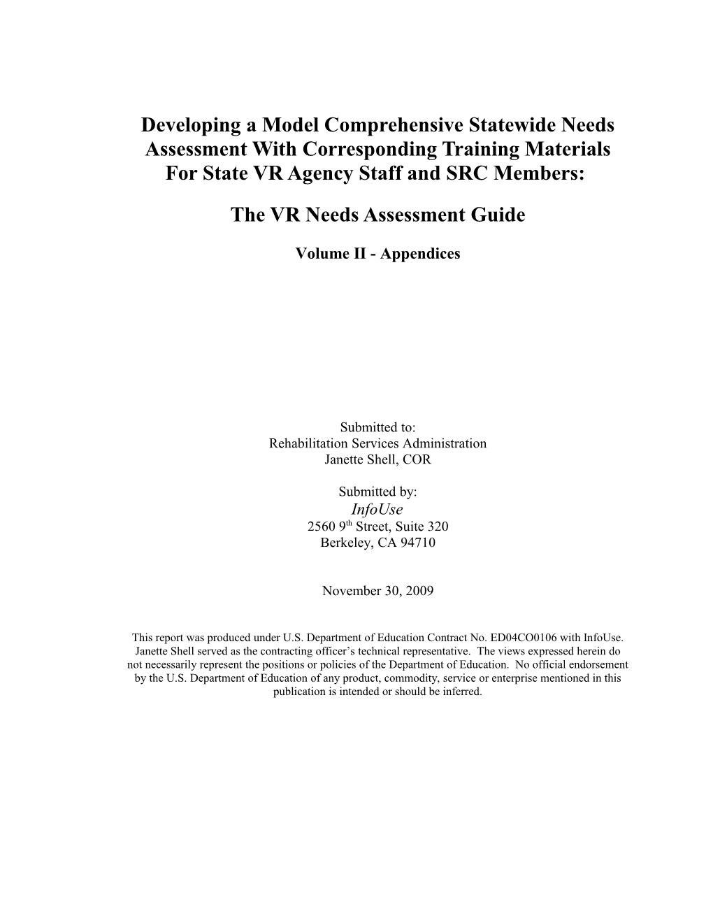 Developing a Model Comprehensive Statewide Needs Assessment with Corresponding Training