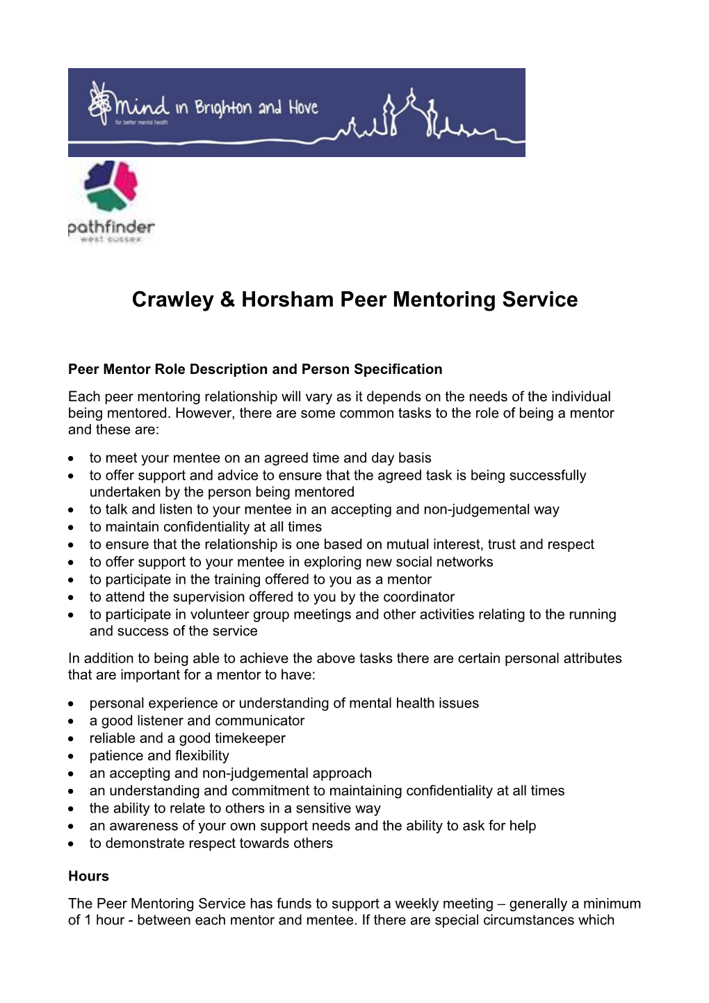 Crawley & Horsham Peer Mentoring Service