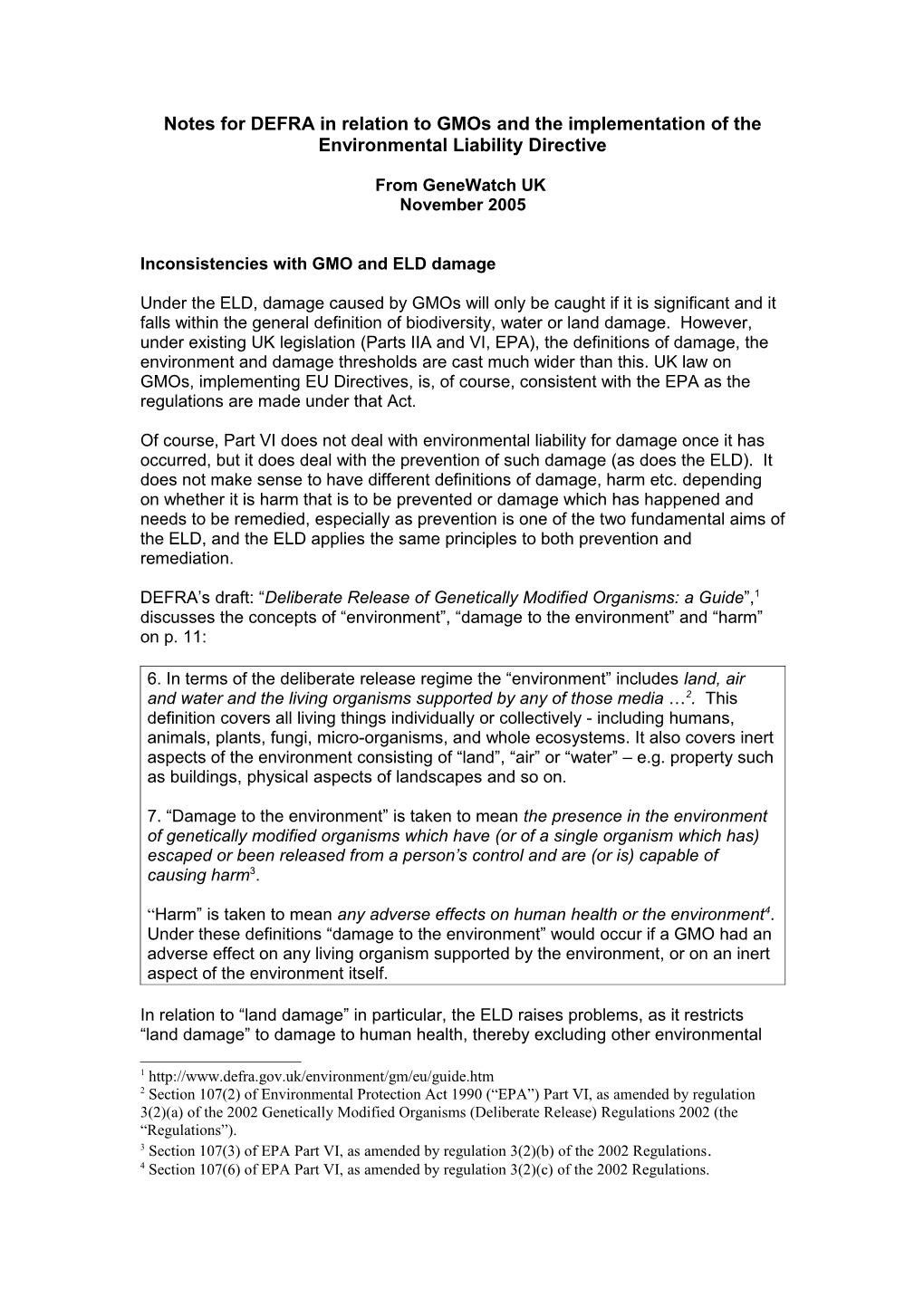 Inconsistencies with GMO and ELD Damage