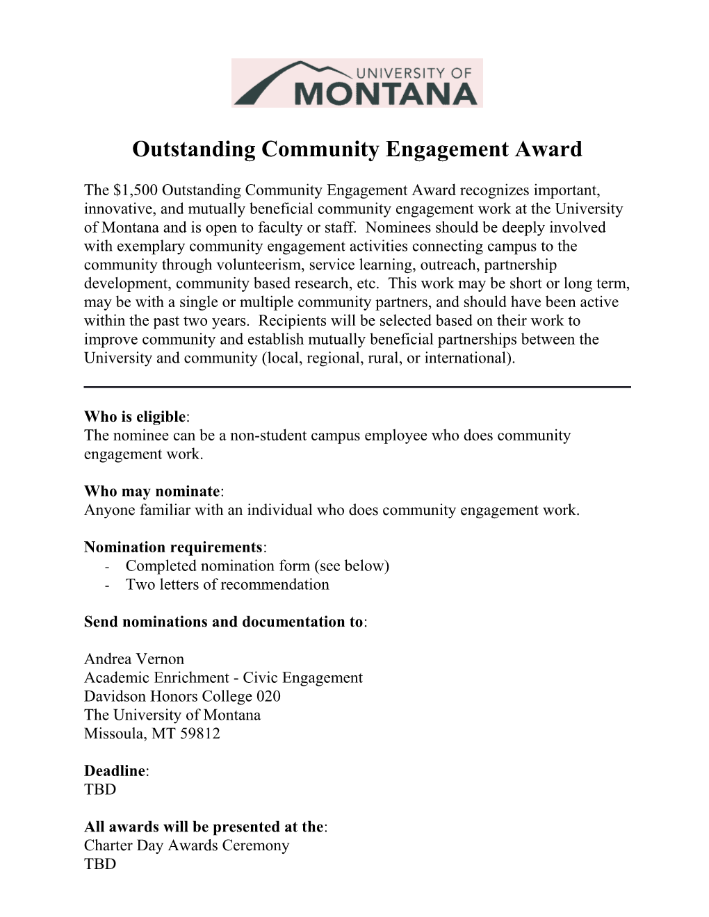 Outstanding Community Engagement Award