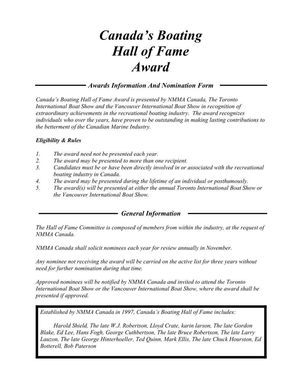 Awards Information and Nomination Form