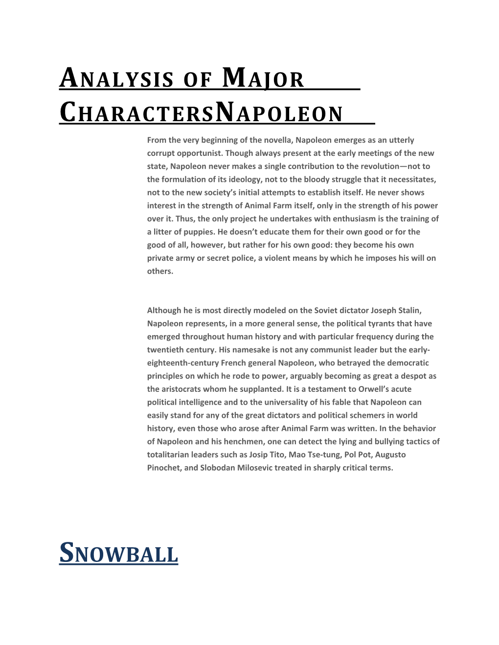 Analysis of Major Charactersnapoleon