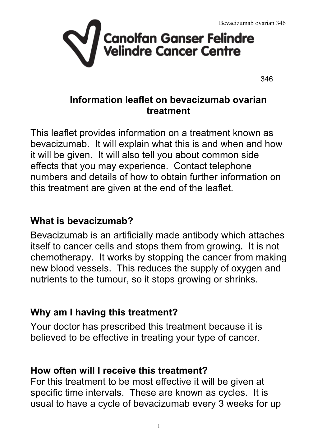 Information Leaflet on Bevacizumabovariantreatment