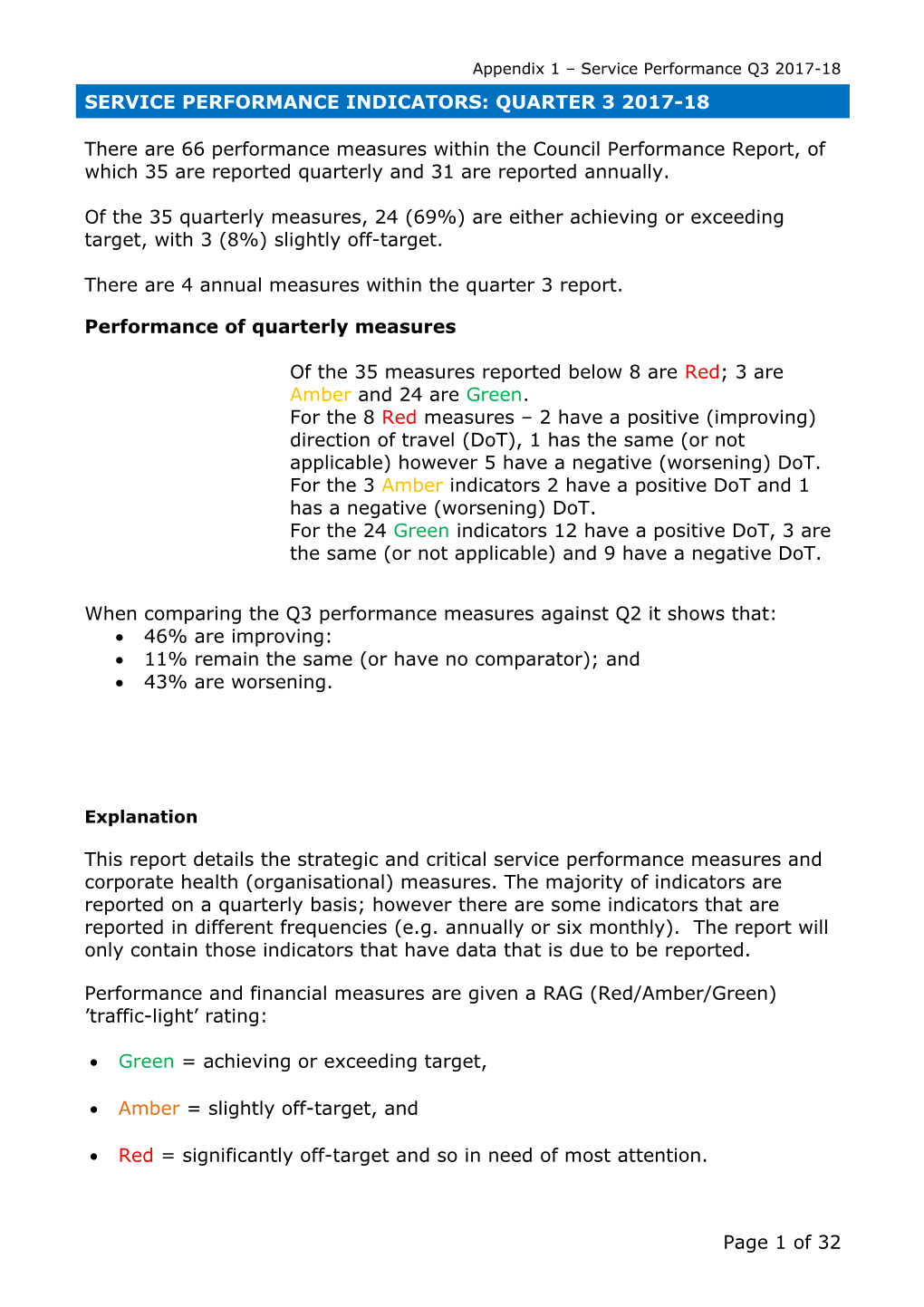 Appendix 1 Service Performance Q3 2017-18