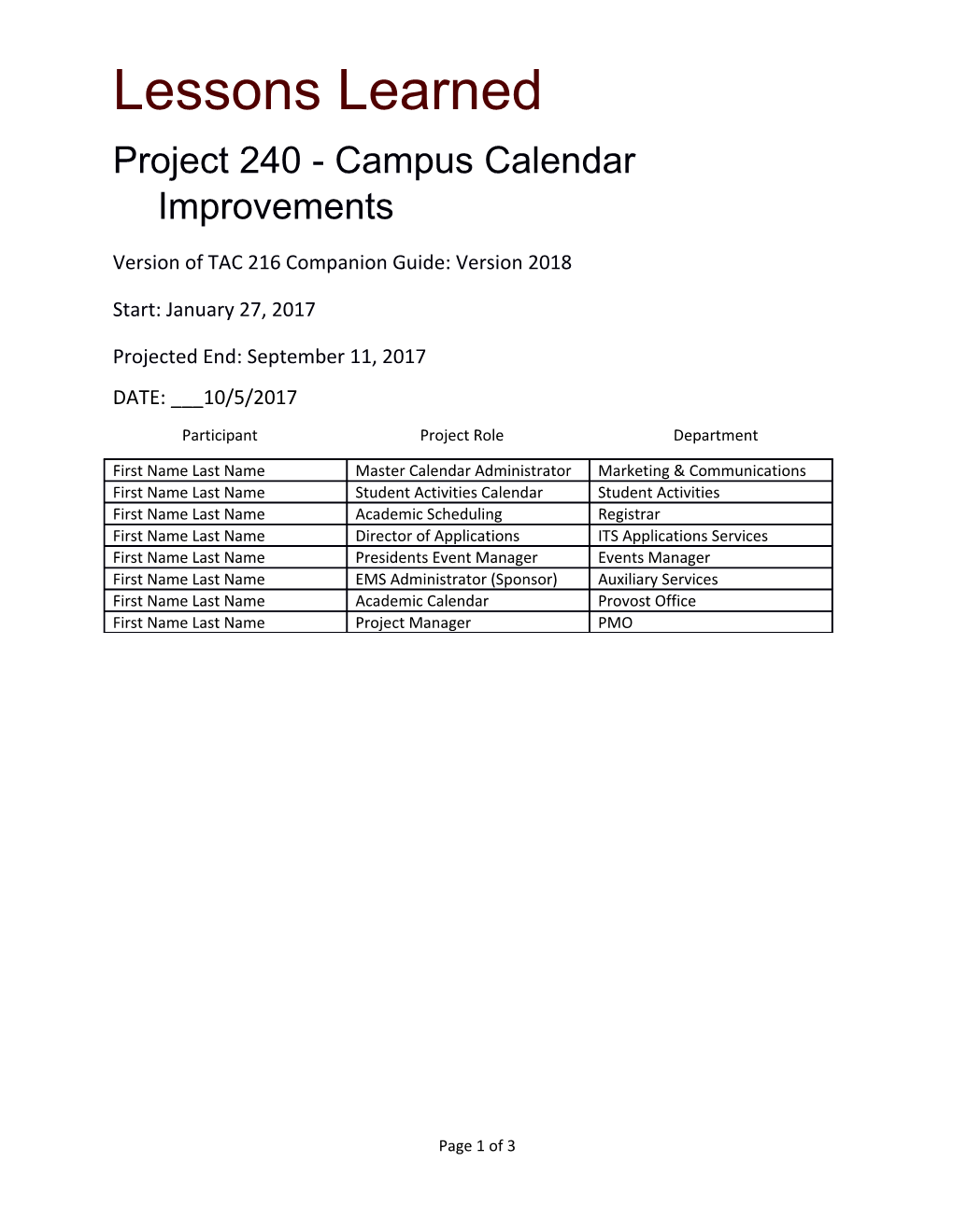 Project 240 - Campus Calendar Improvements