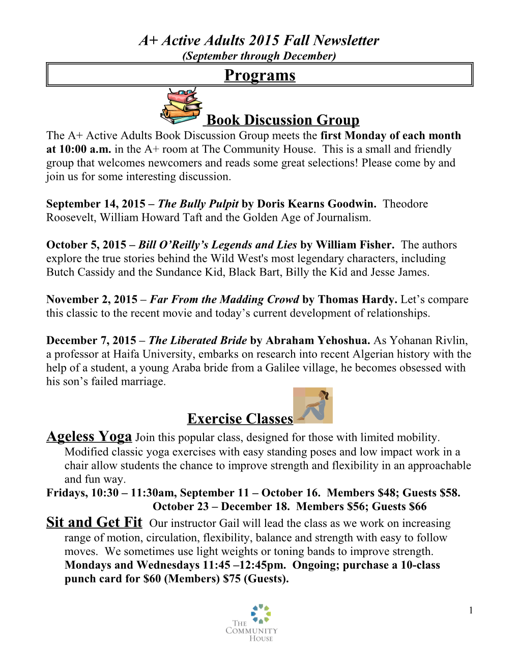 A+ Active Adults 2015 Fall Newsletter