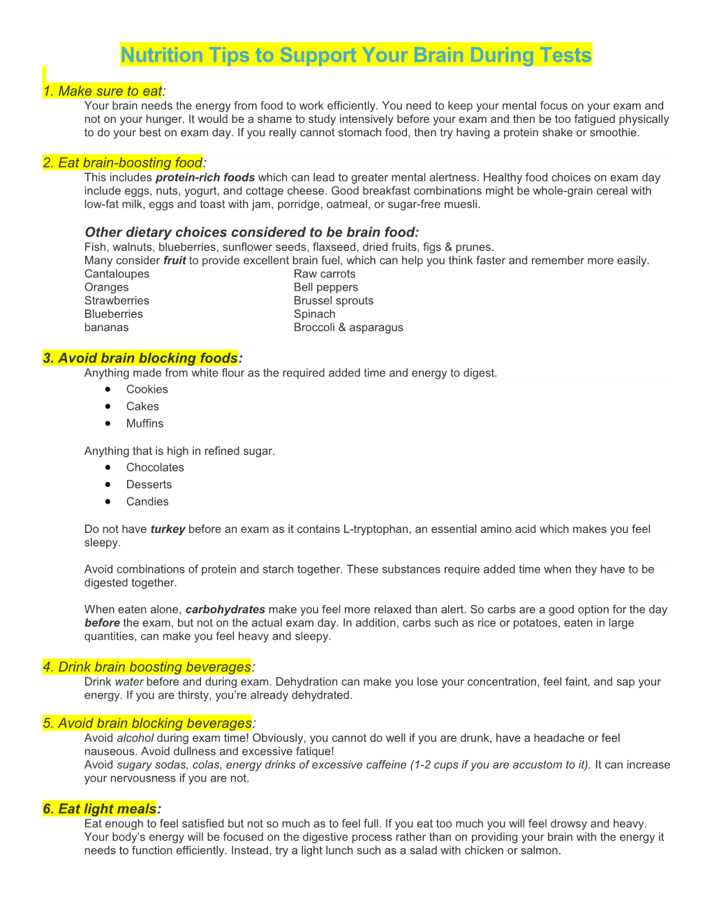 Nutrition Tips to Support Your Brain During Tests