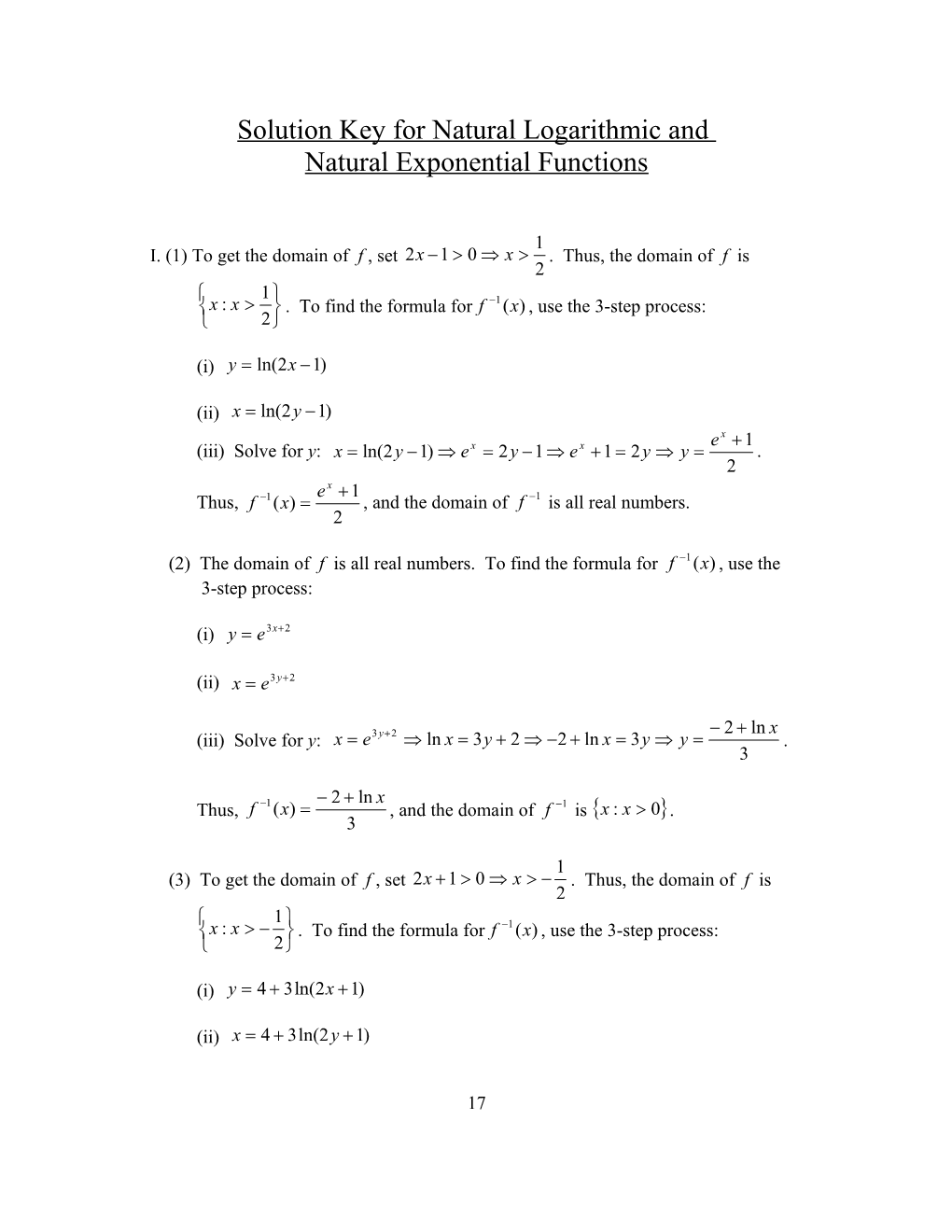 Practice Sheet For Natural Logarithmic And