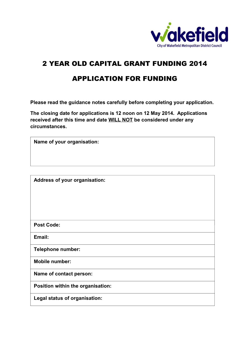 2 Year Old Capital Grant Funding 2014