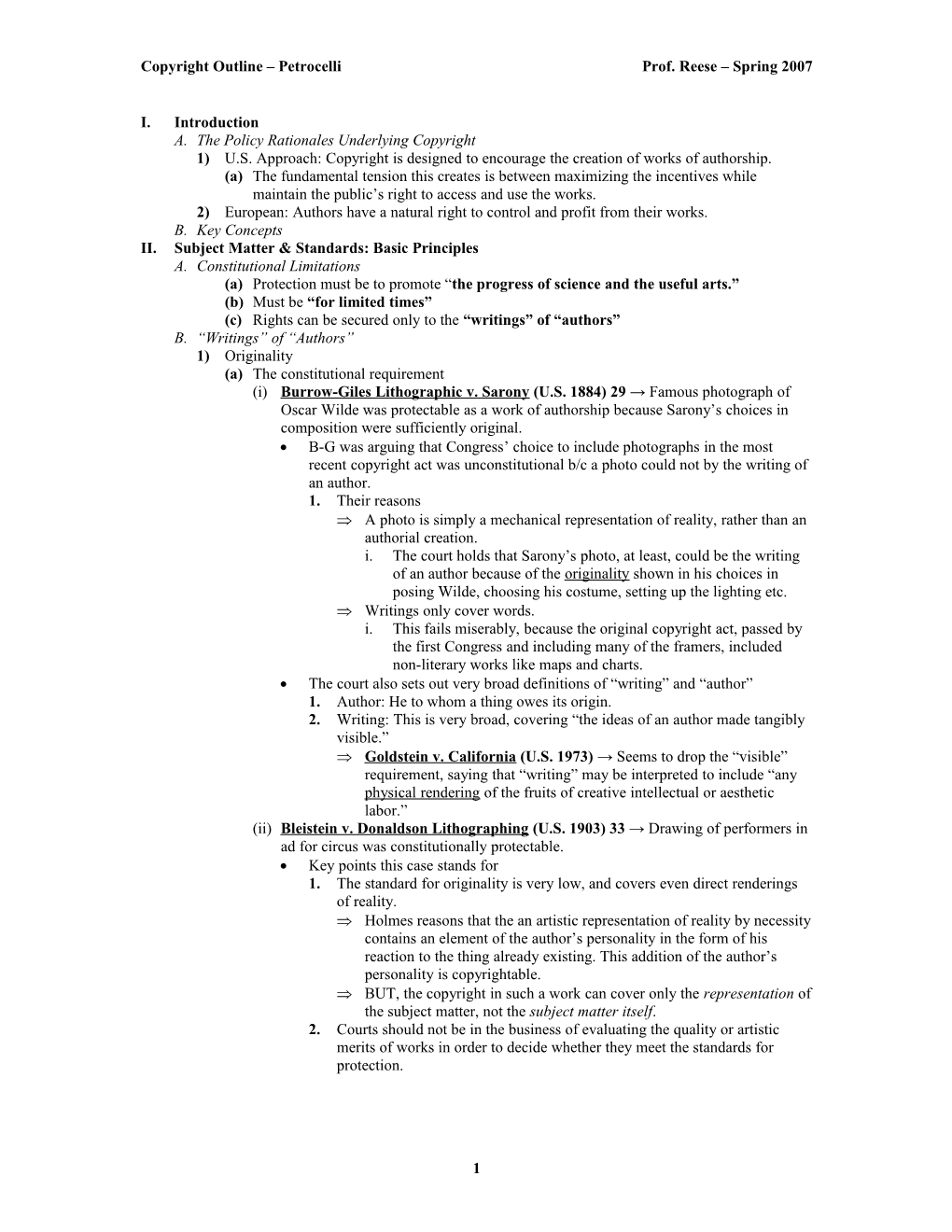 Copyright Outline Petrocelli Prof. Reese Spring 2007