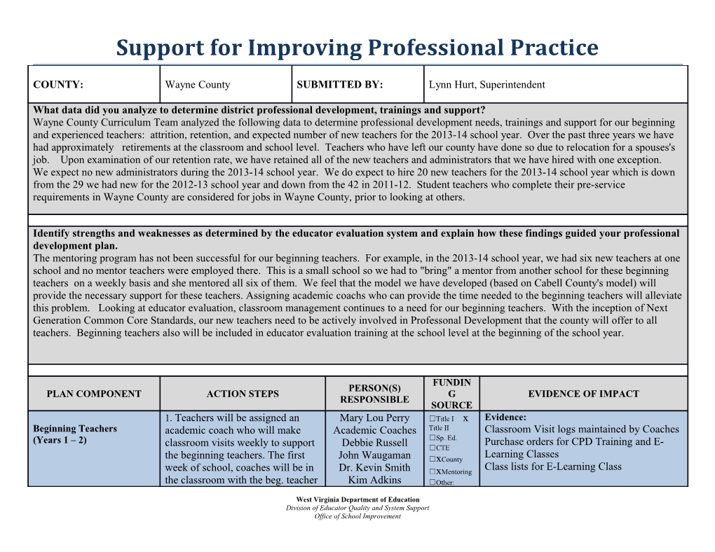 Support for Improving Professional Practice