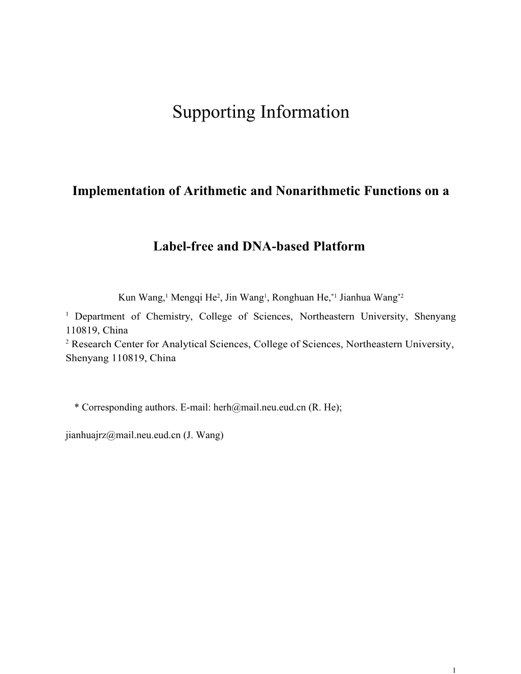 Implementation of Arithmetic and Nonarithmetic Functions on a Label-Free and DNA-Based