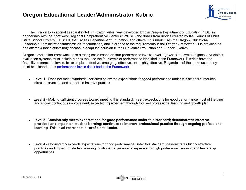 Oregon Educational Leader/Administrator Rubric