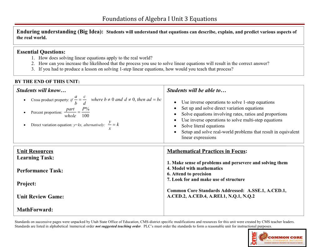 Algebra 1 Unit 3: Systems of Equations s7