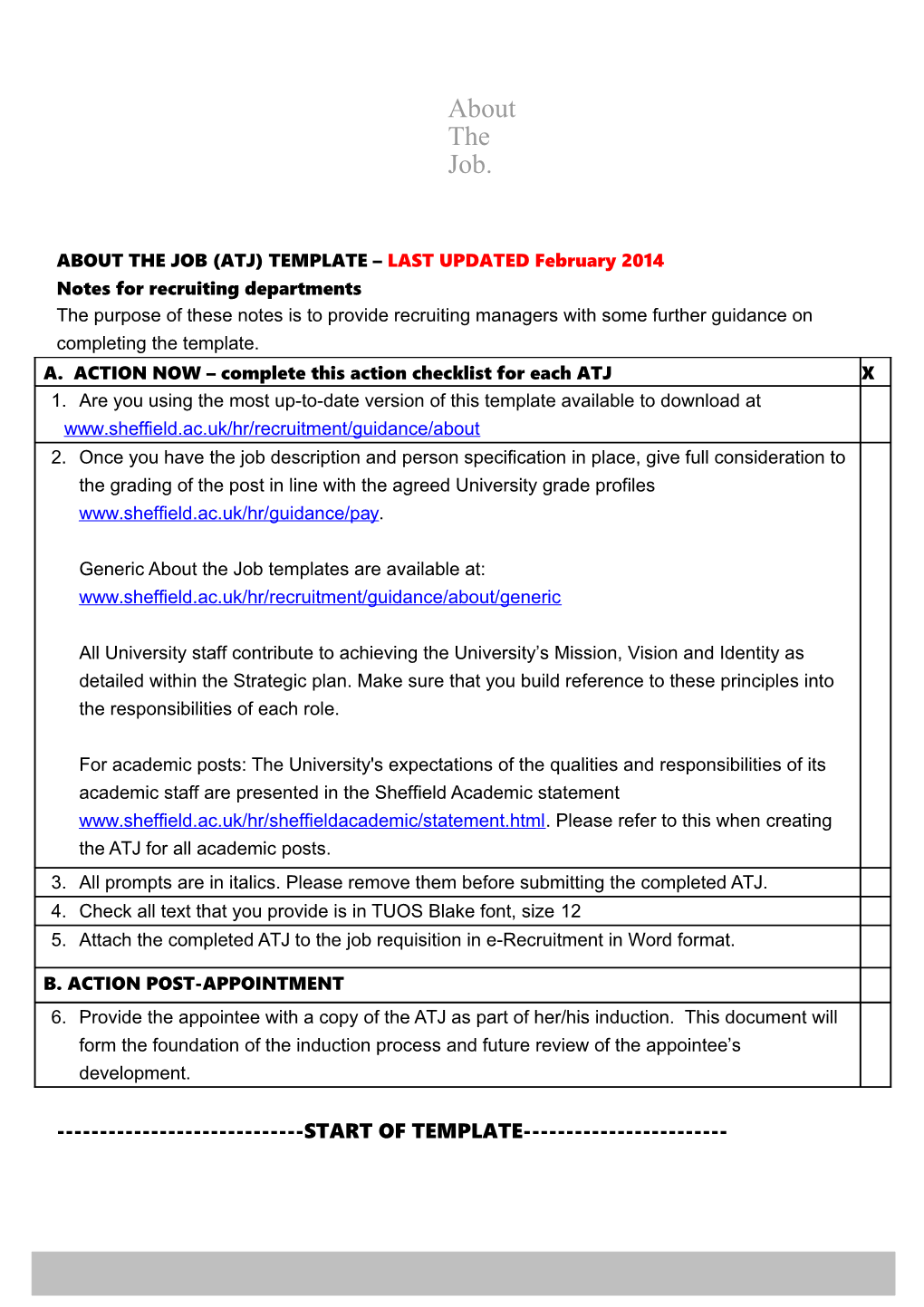 ABOUT the JOB (ATJ) TEMPLATE LAST UPDATED February2014