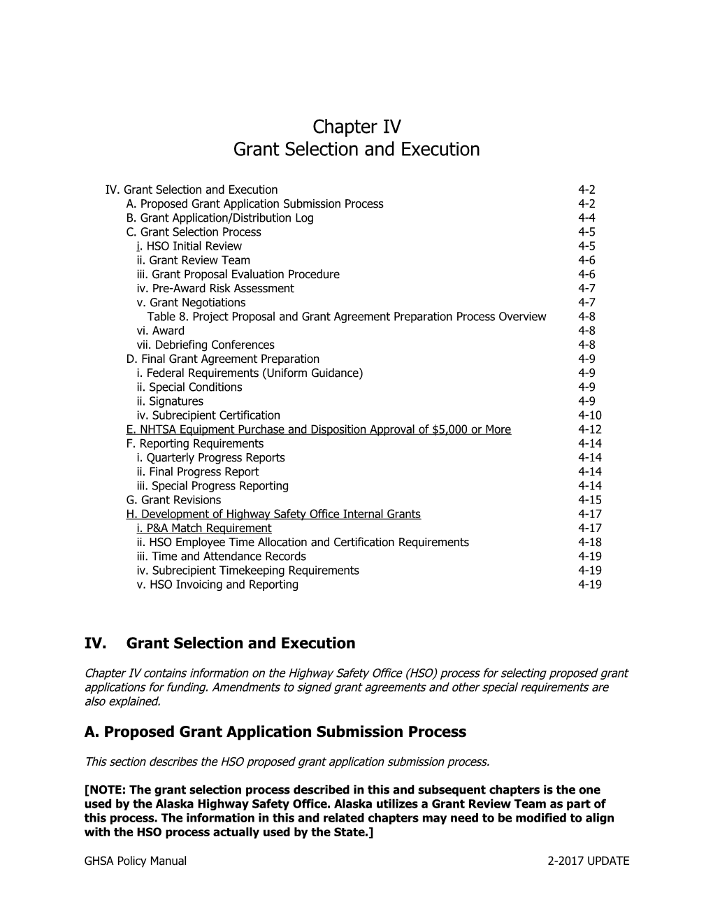 Chapter IV Grant Selection and Execution