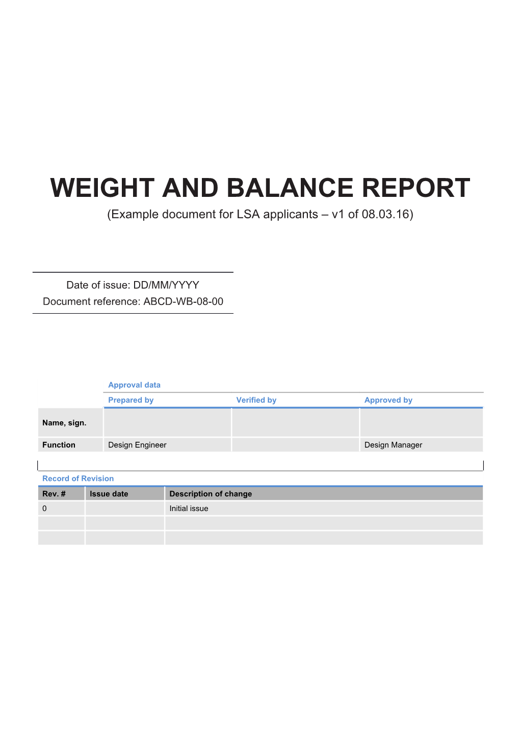 Weight and Balance Report