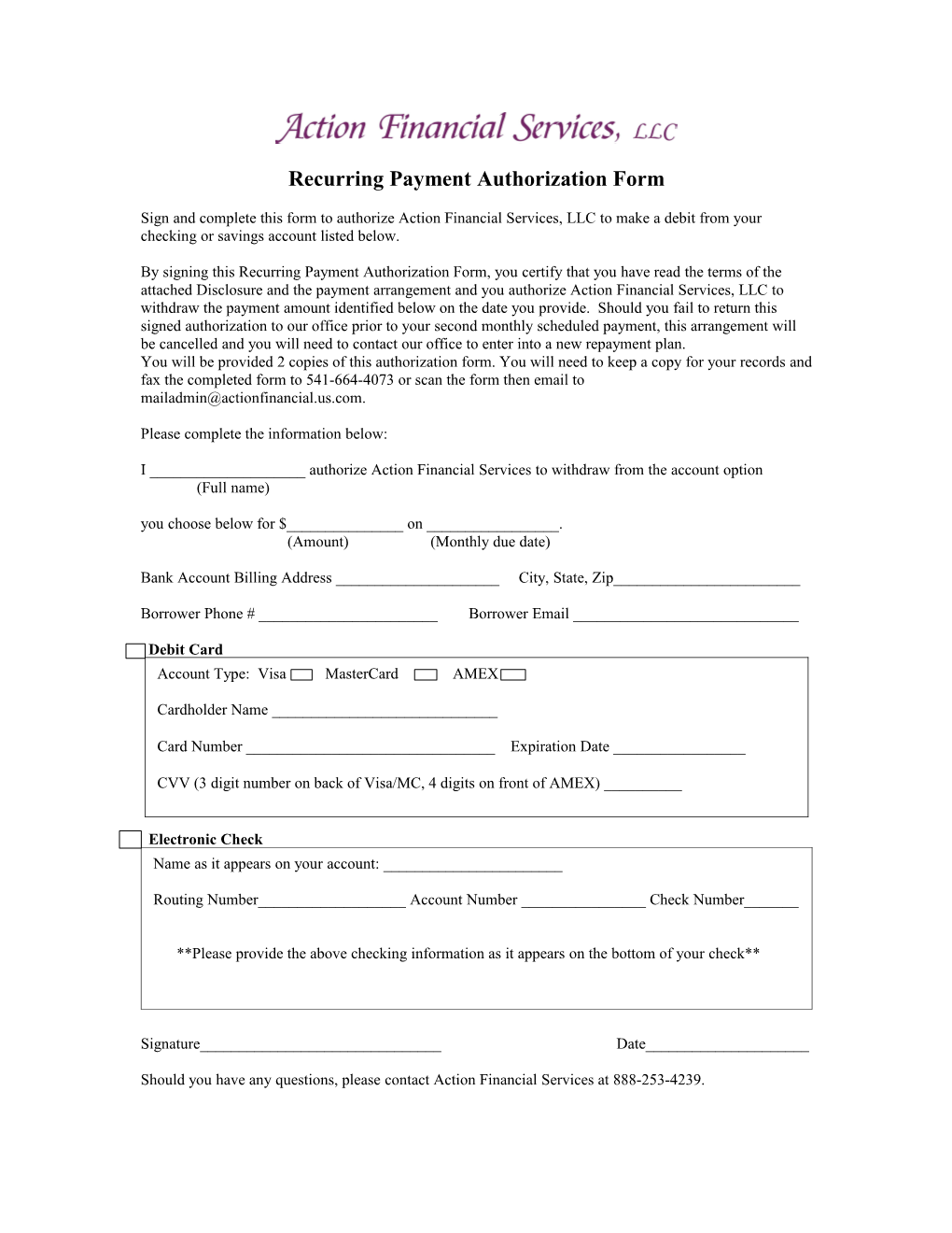 Recurring Payment Authorization Form