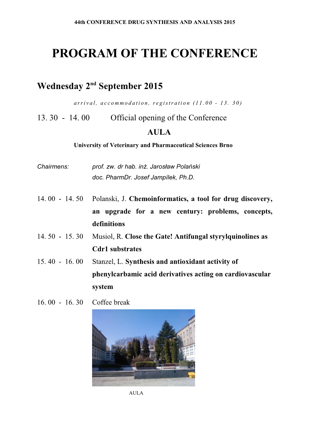 Provisional Program of the Conference