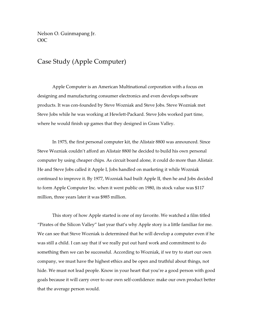 Case Study (Apple Computer)