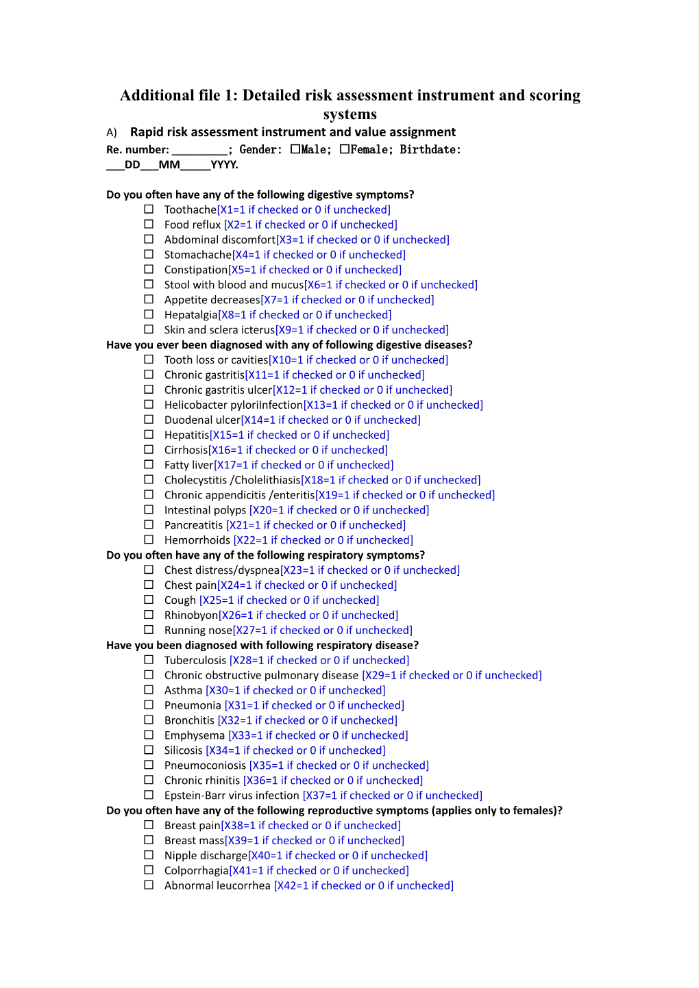 Additional File 1: Detailed Risk Assessment Instrument and Scoring Systems