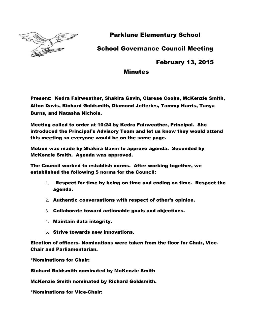 School Governance Council Meeting