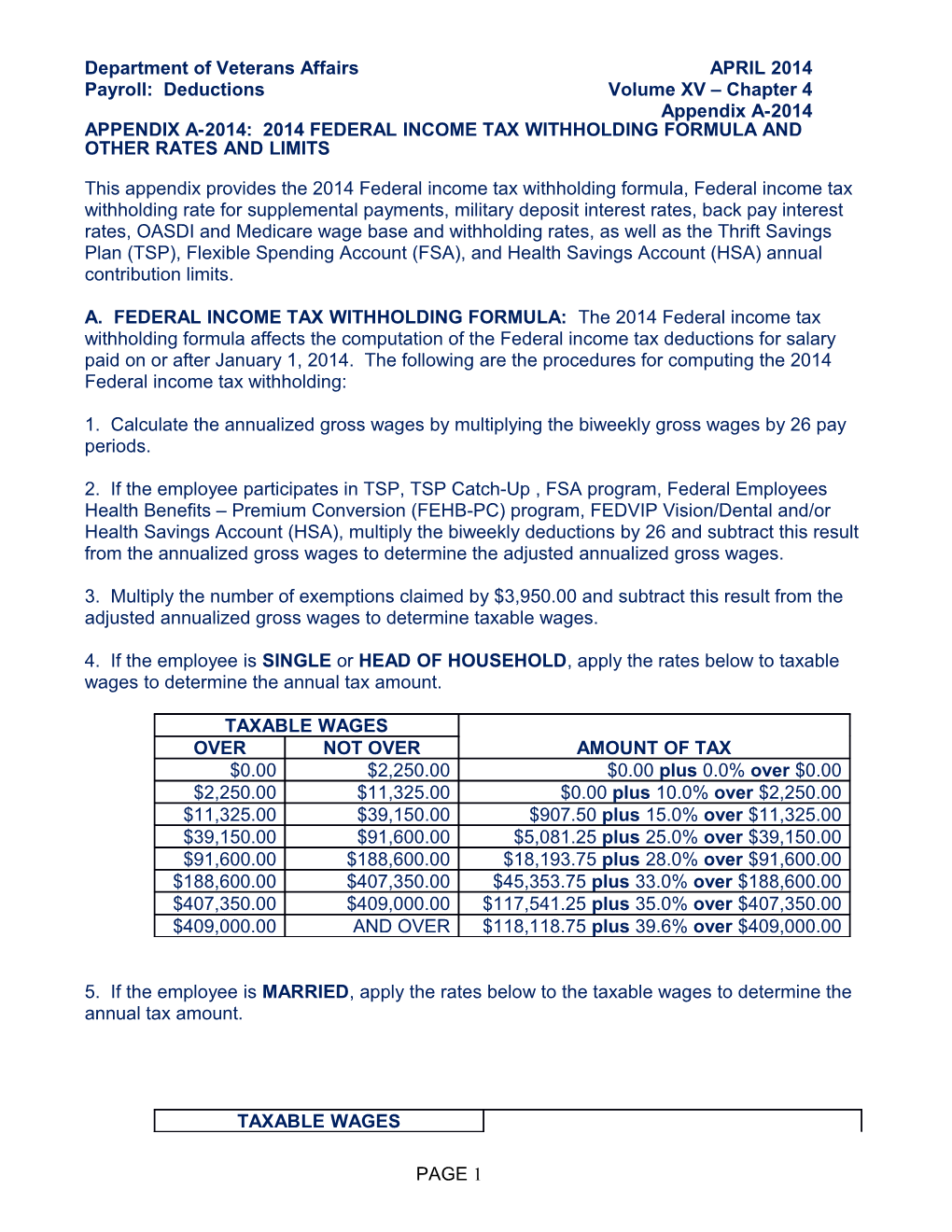 Vol XV Ch 4 - Payroll Policy 2014 Annual Tax Update