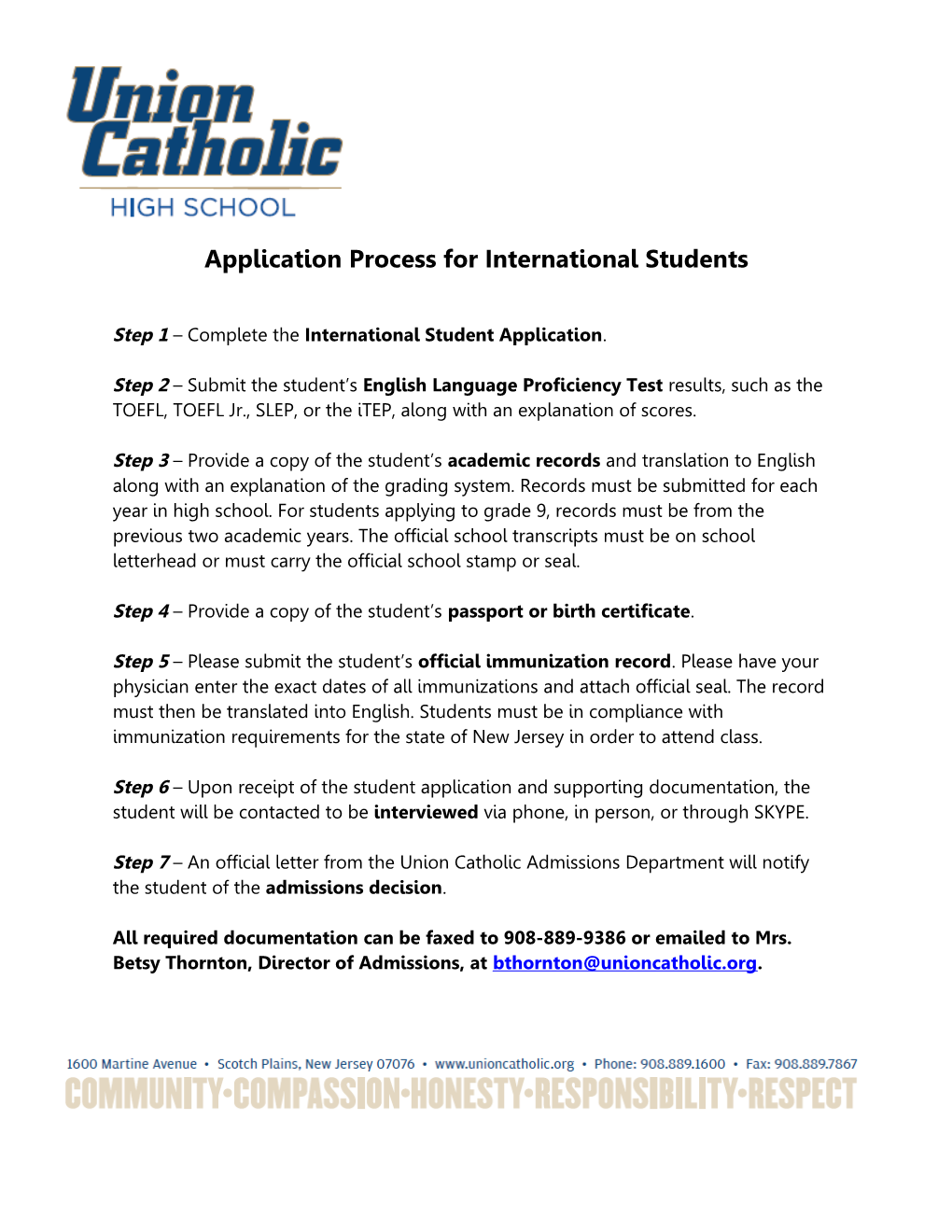 Appication for International Students