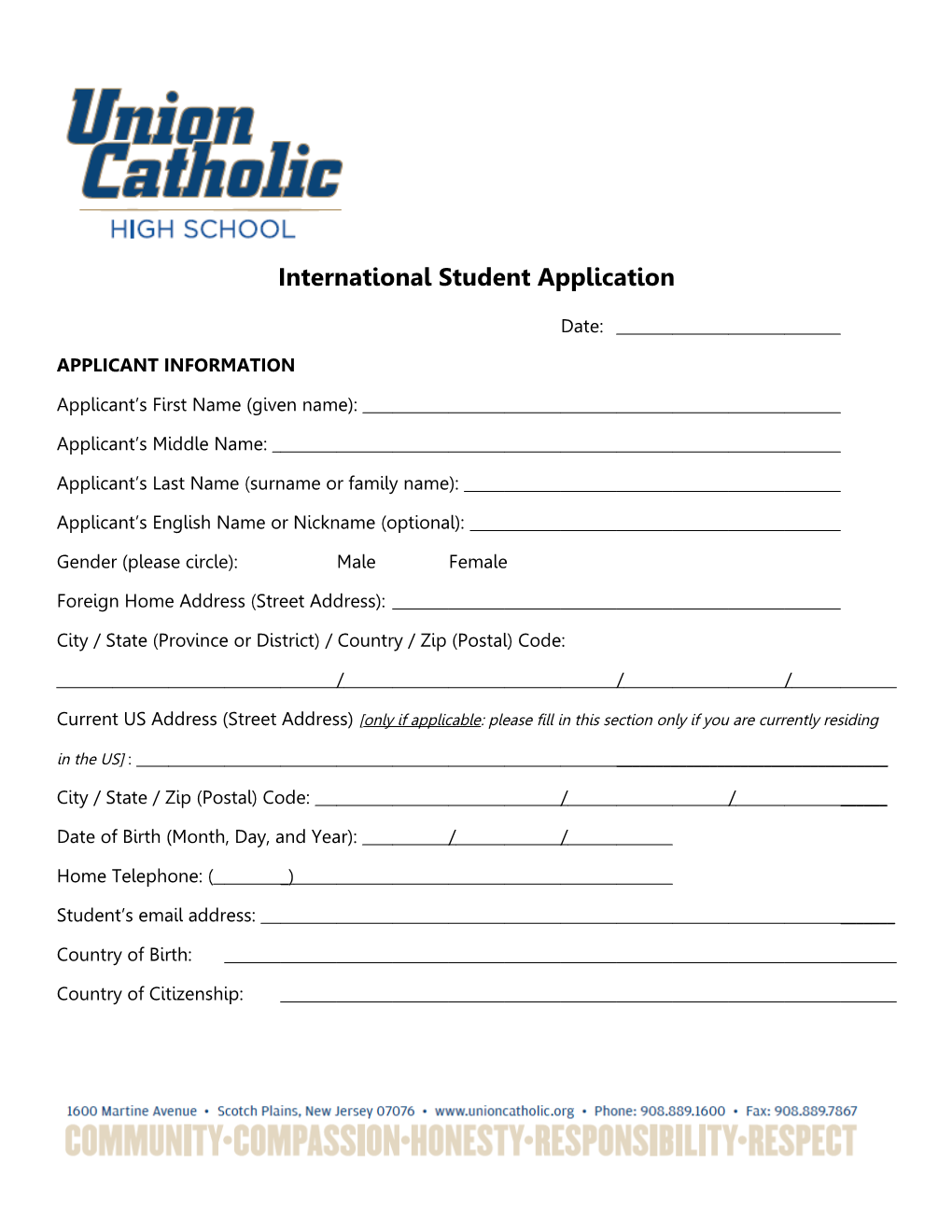 Appication for International Students