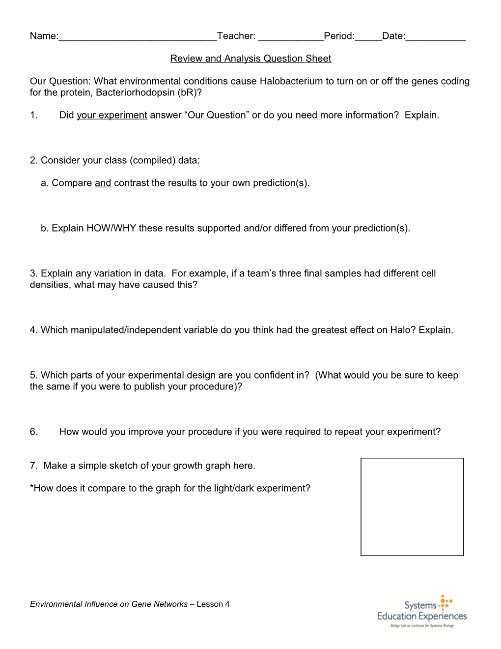 Review and Analysis Question Sheet