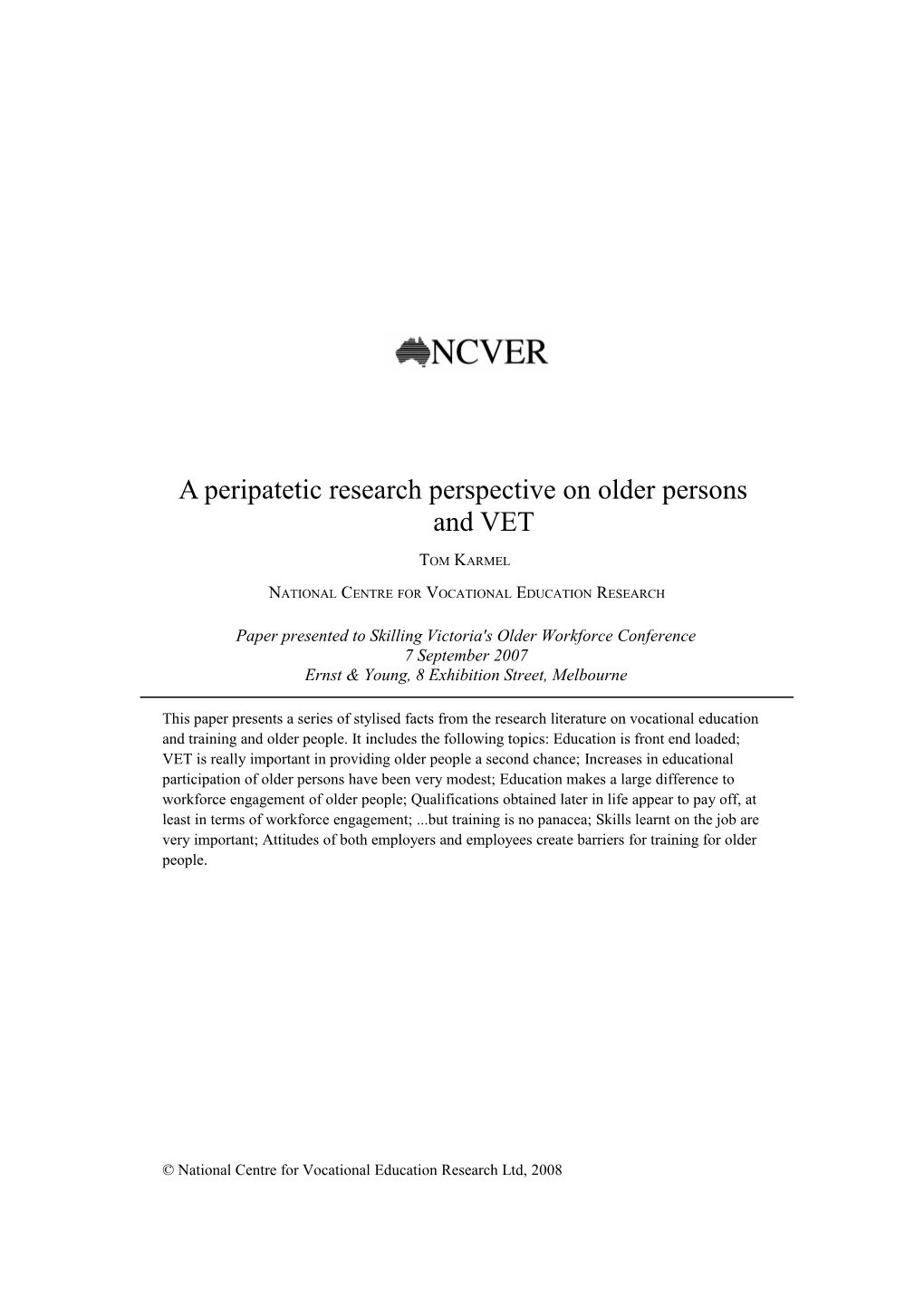 A Peripatetic Research Perspective on Older Persons and VET